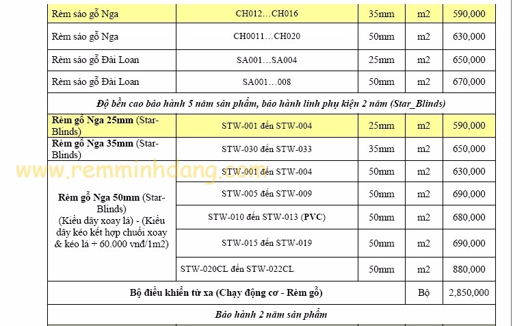Báo giá màn rèm sáo gỗ
